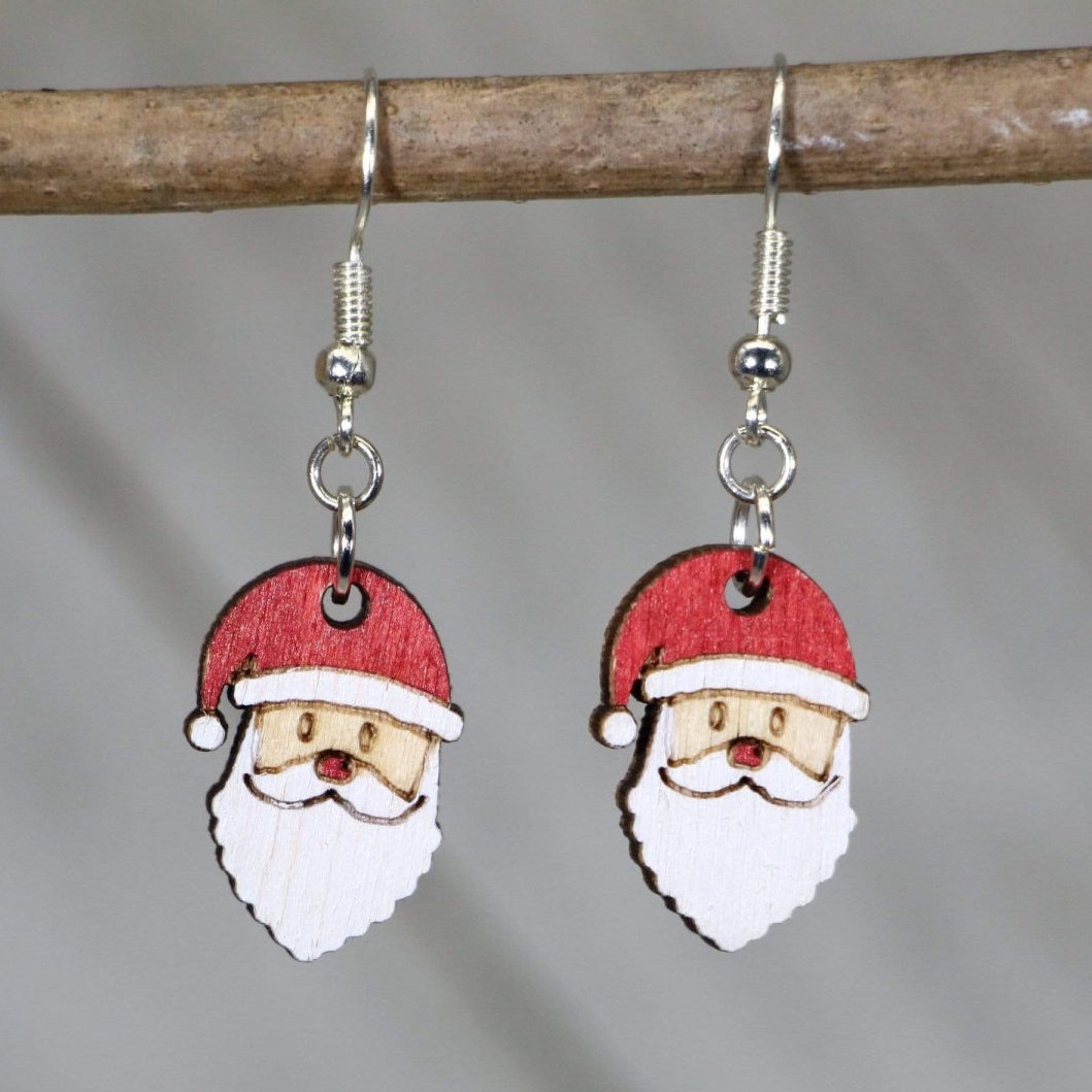 Santa Claus Wooden Dangle Earrings | Christmas Holiday Jewelry by Cate's Concepts, LLC, handmade jewelry main product photo