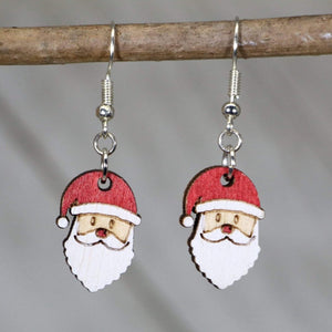Santa Claus Wooden Dangle Earrings | Christmas Holiday Jewelry