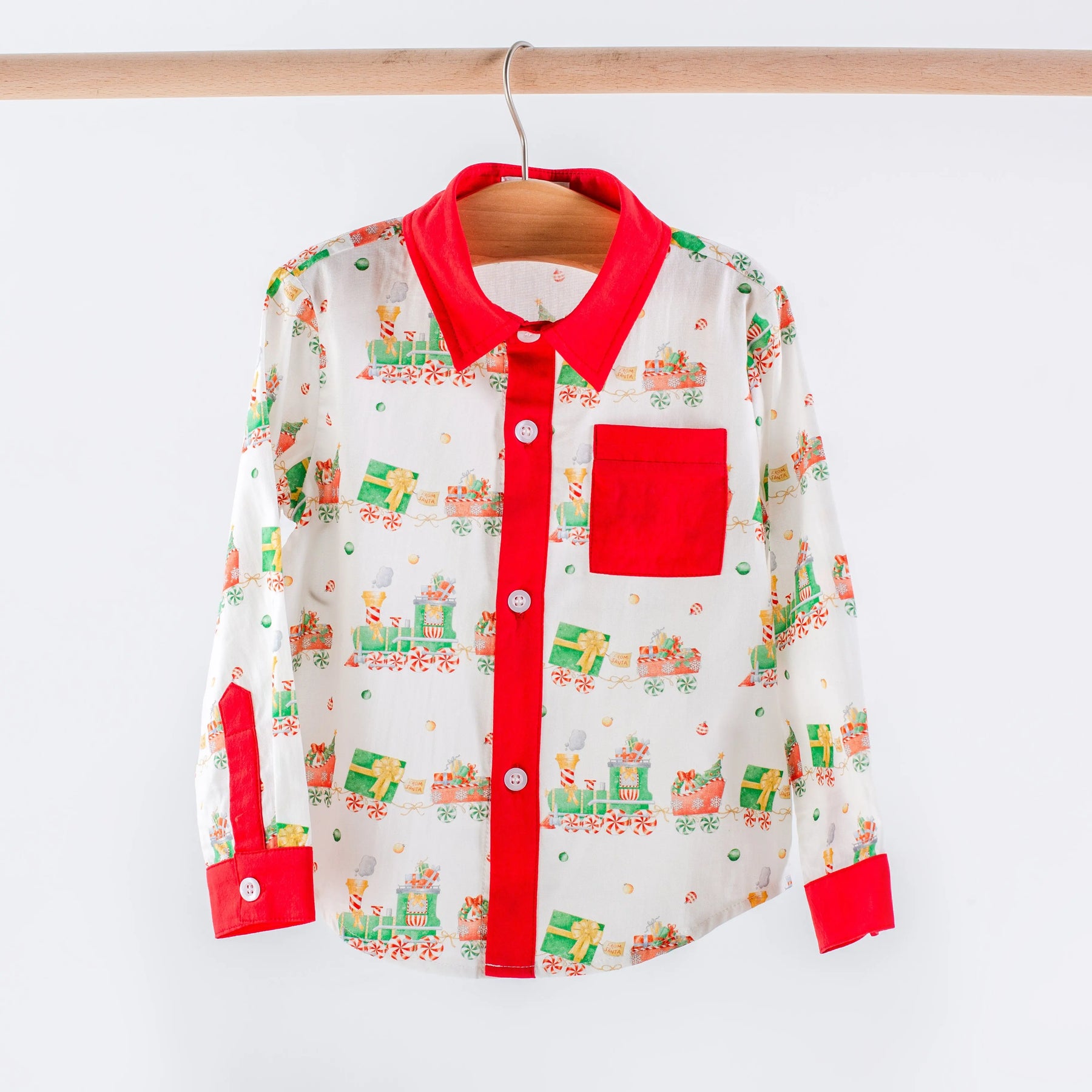 Santa's Sweet Express Long Sleeve Collared Shirt Nola Tawk
