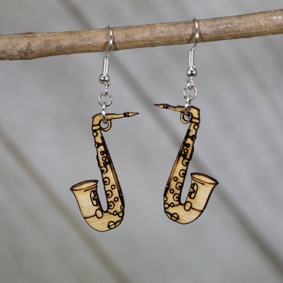 Saxophone Wooden Dangle Earrings | Band Instrument Jewelry by Cate's Concepts, LLC, handmade jewelry main product photo