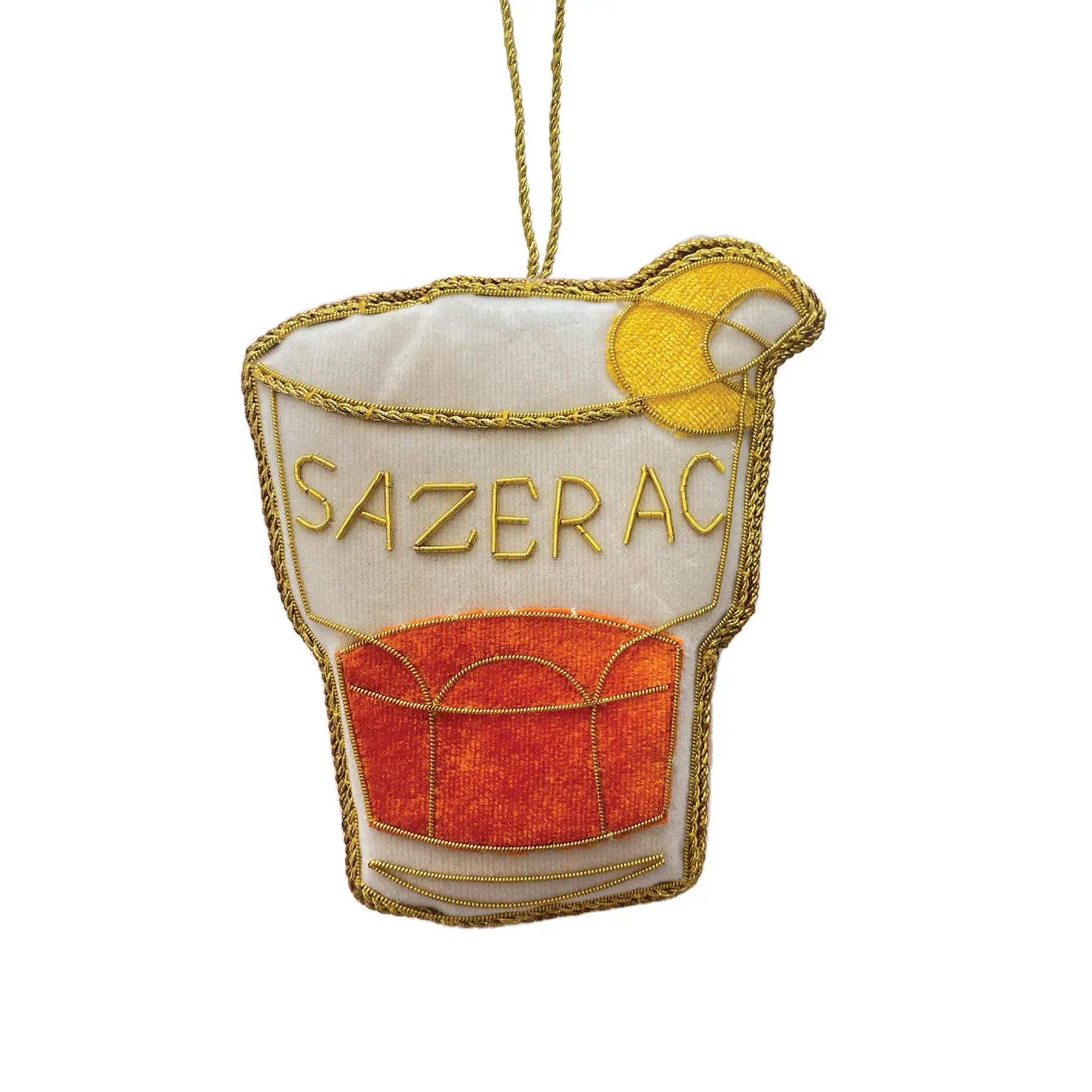 Sazerac Cocktail Embroidered Christmas Ornament Nola Tawk