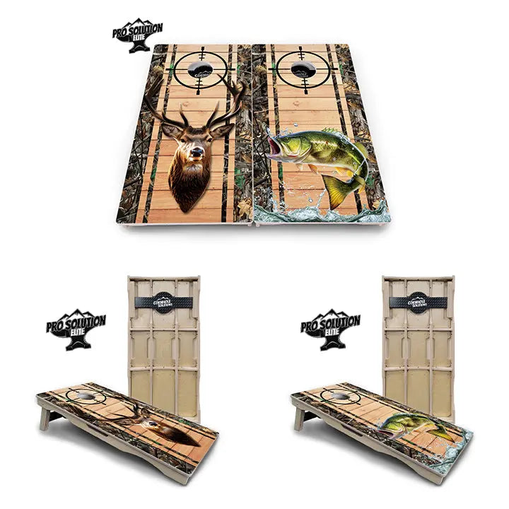 Scope Deer & Fish Plank Cornhole Boards - Pro Solution Elite Series by Cornhole Solutions, custom cornhole board main product photo