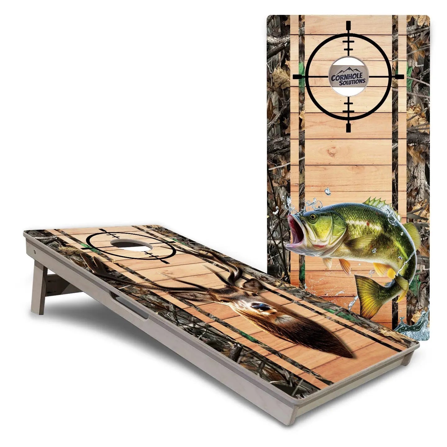Scope Deer & Fish Plank Cornhole Boards - Professional Tournament Series Cornhole Solutions