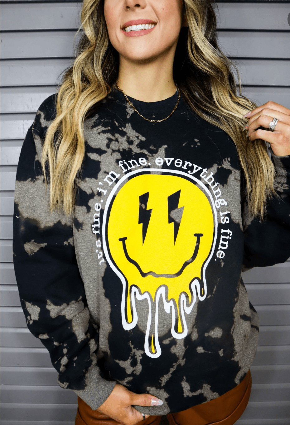 Everything is Fine Bleached Black Sweatshirt by Southern Bliss Company, Southern lifestyle apparel main product photo