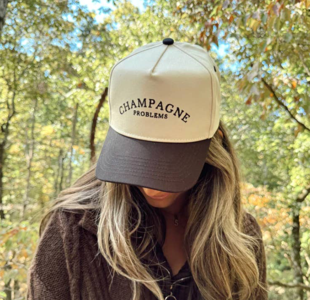 Champagne Problems - Black Vintage Trucker Hat by KenzKustomz, Southern lifestyle apparel detail photo 2