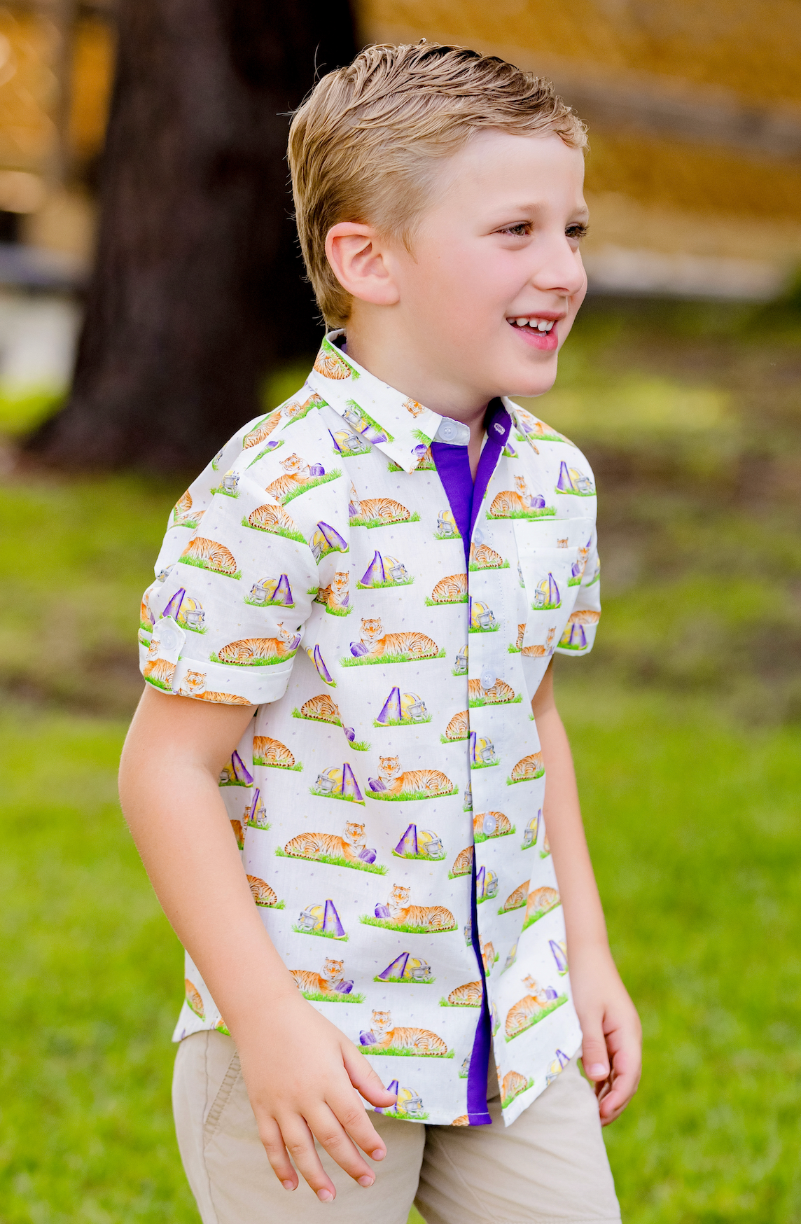 Mascot Mania in Louisiana Short Sleeve Collared Shirt by Nola Tawk, Southern lifestyle apparel detail photo 2