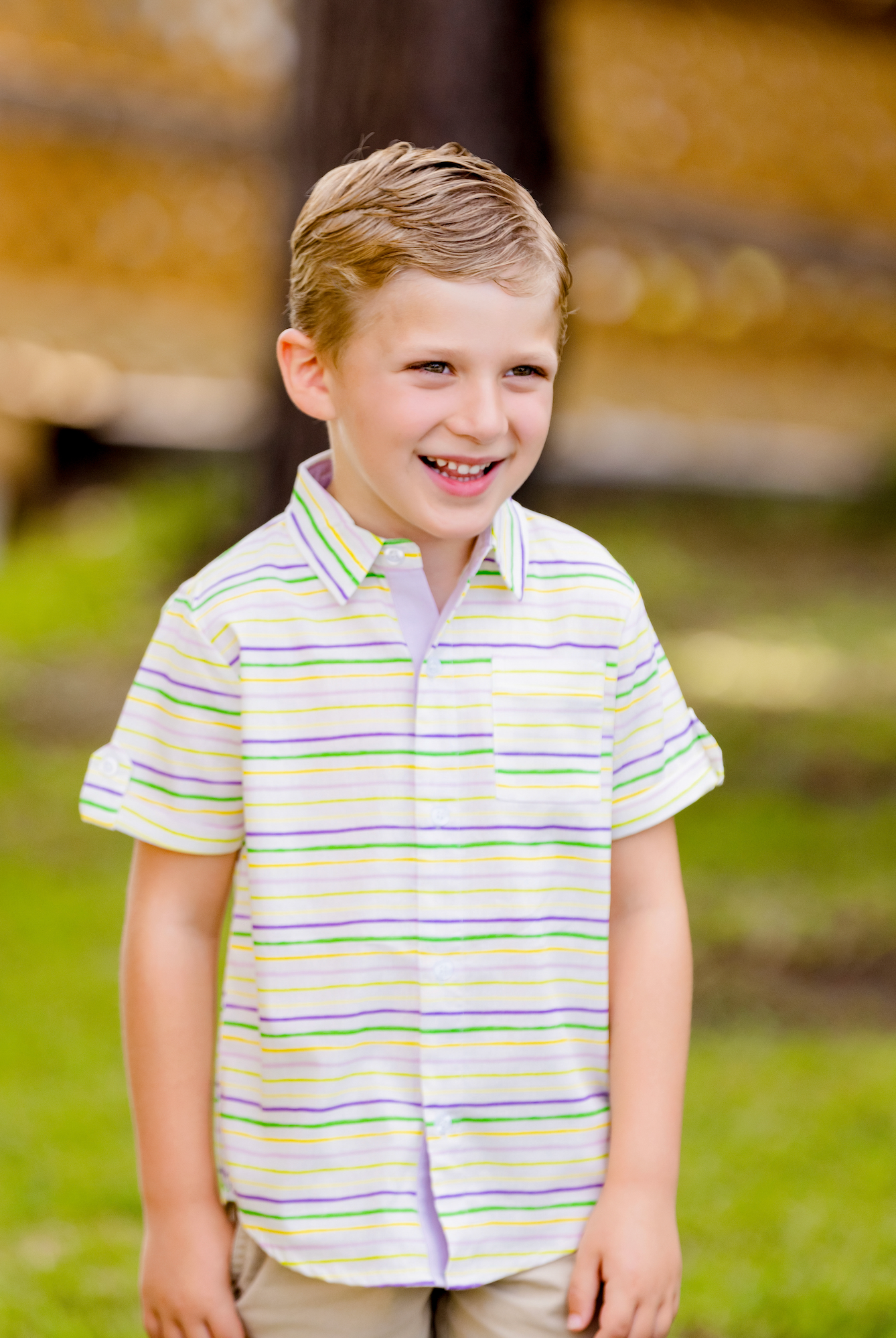 Carnival Time Short Sleeve Collared Shirt by Nola Tawk, Southern lifestyle apparel detail photo 2