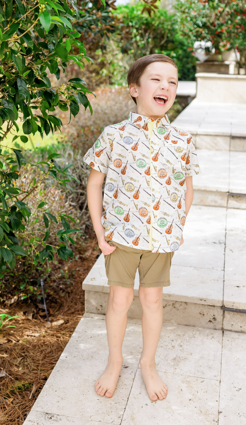 Jazz Festin' Short Sleeve Collared Shirt by Nola Tawk, Southern lifestyle apparel detail photo 2