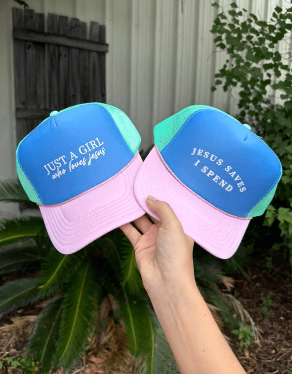Jesus Saves Multi Trucker Hat (Carolina Blue)