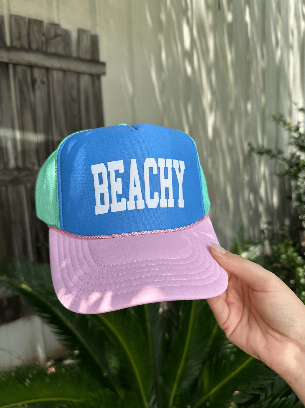 Beachy Multi Trucker Hat (Carolina Blue) by Southern Bliss Company, Southern lifestyle apparel main product photo