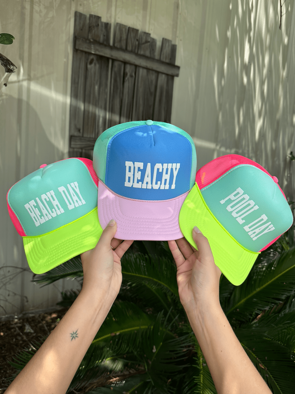 Beachy Multi Trucker Hat (Carolina Blue) by Southern Bliss Company, Southern lifestyle apparel detail photo 2