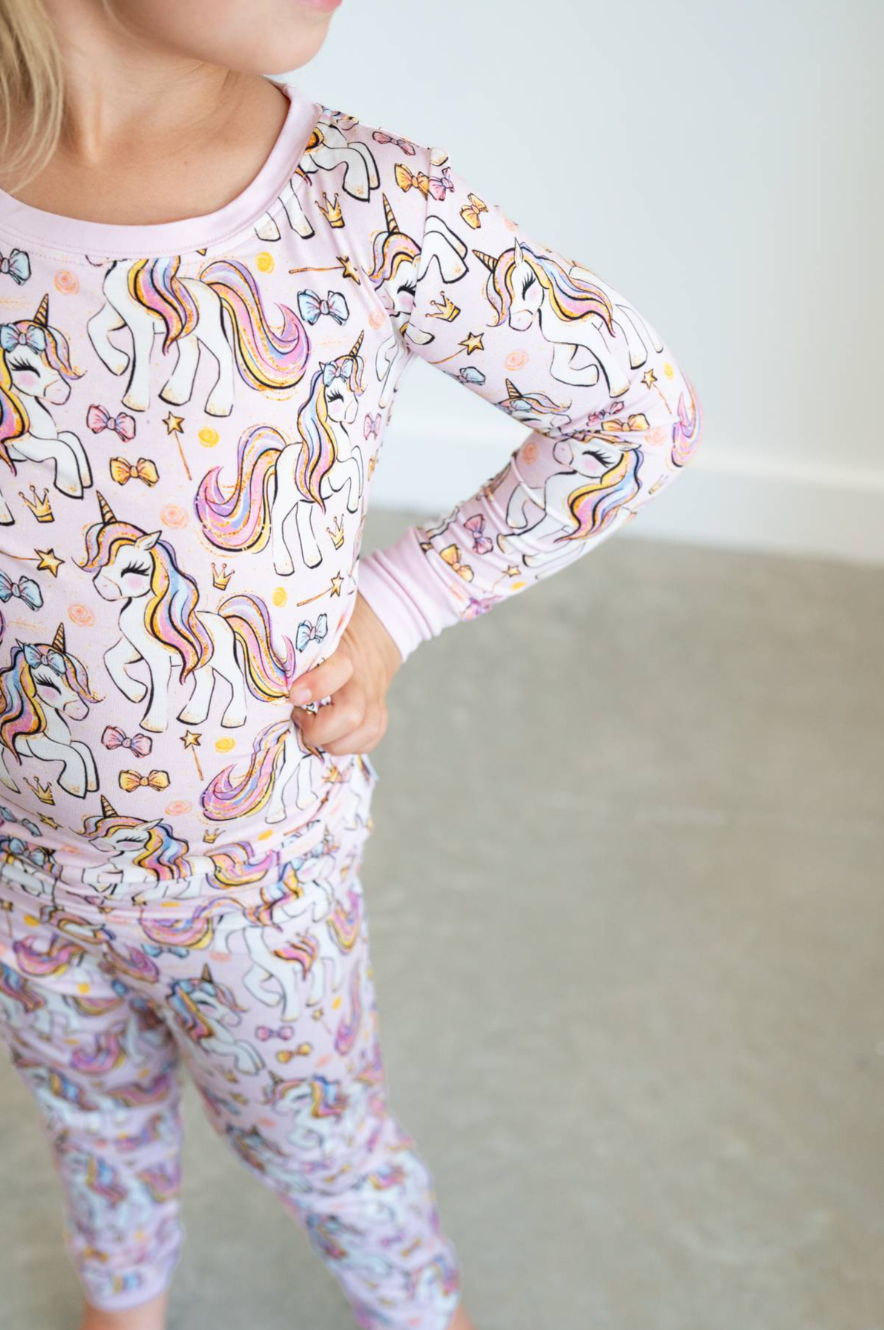 Pink Unicorn | Two-Piece Bamboo Pajama Set by Boosh Baby image 1