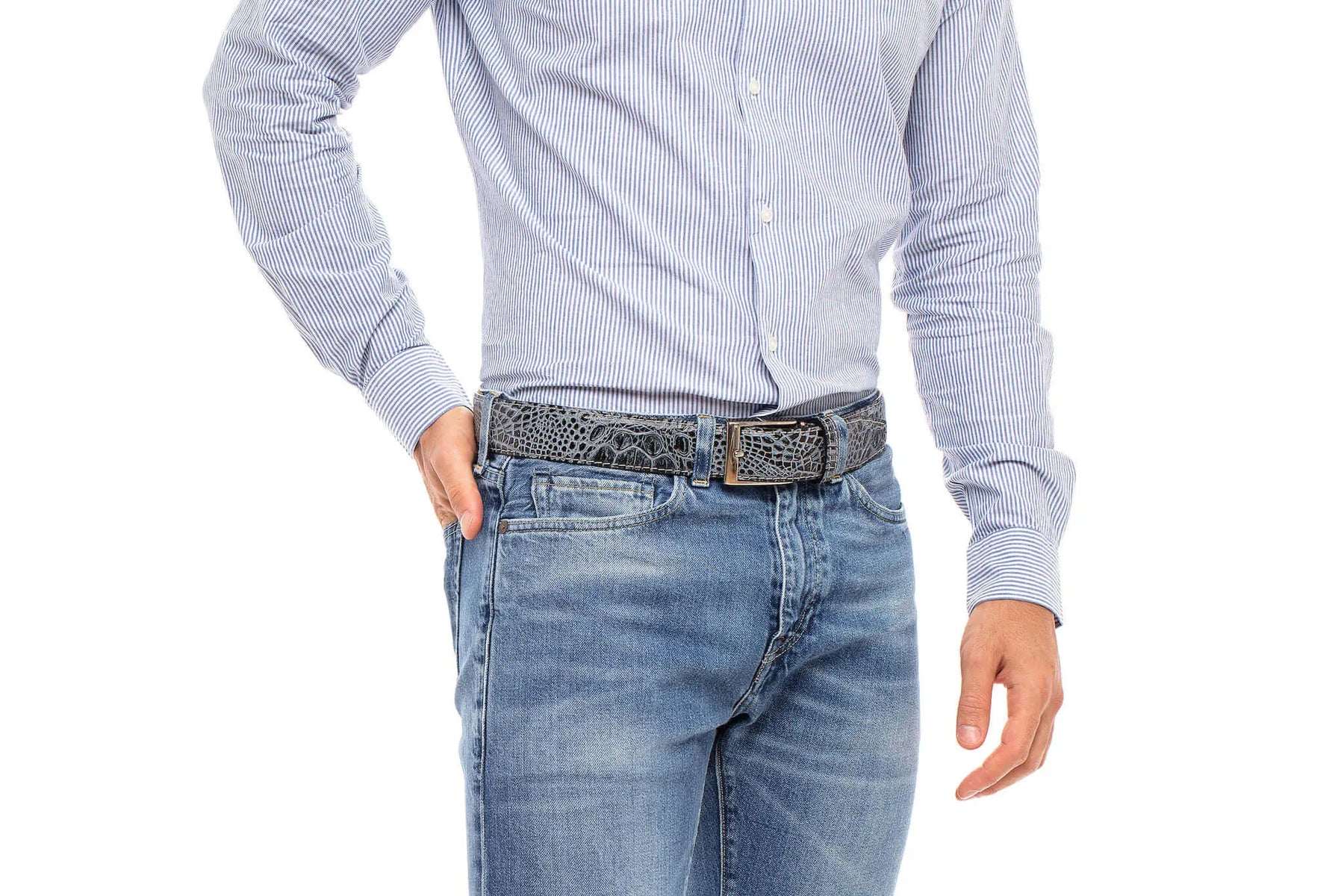 Shadow Mock Crocodile Leather Belt