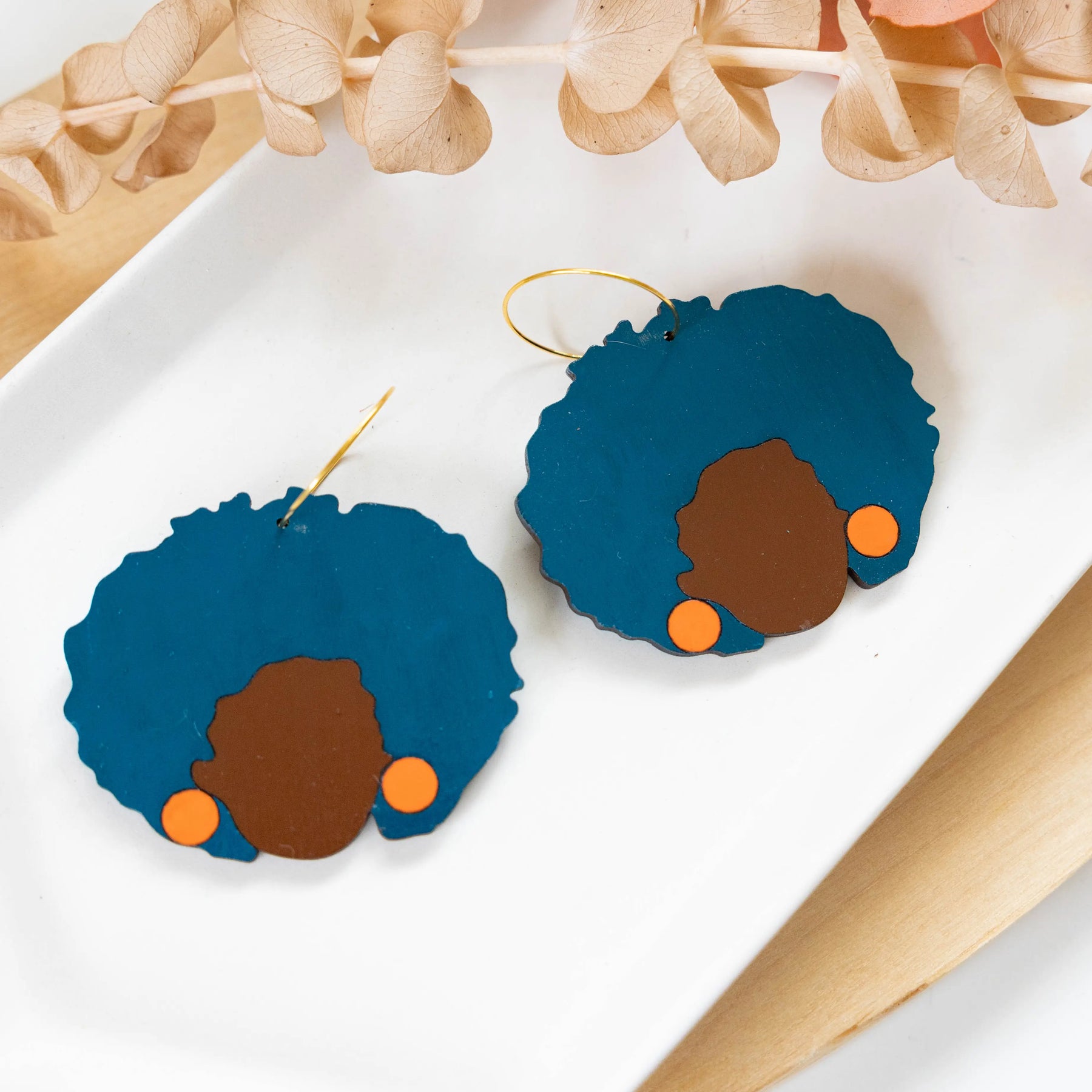 Shelley Hoop Earrings, 2 Colors Available hand painted on lightweight wood by LE CHIC MIAMI