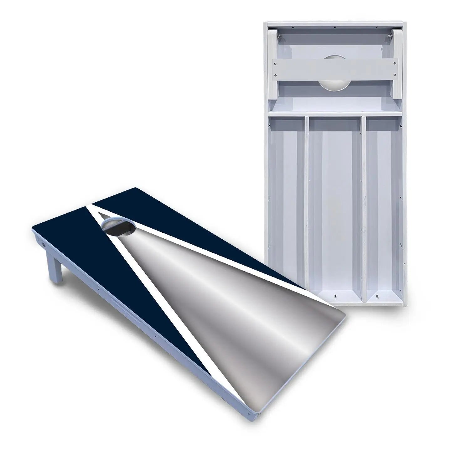 Silver/Blue Triangle Cornhole Boards - All Weather Series by Cornhole Solutions, custom cornhole board main product photo