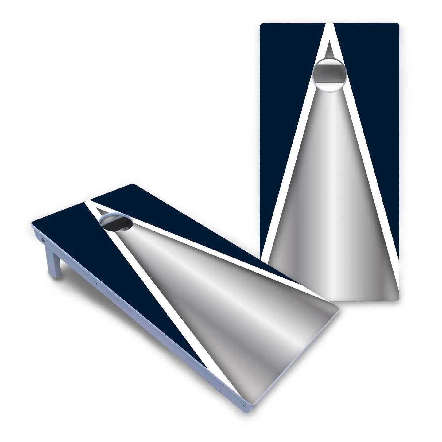 Silver/Blue Triangle Cornhole Boards - All Weather Series by Cornhole Solutions, custom cornhole board detail photo 2