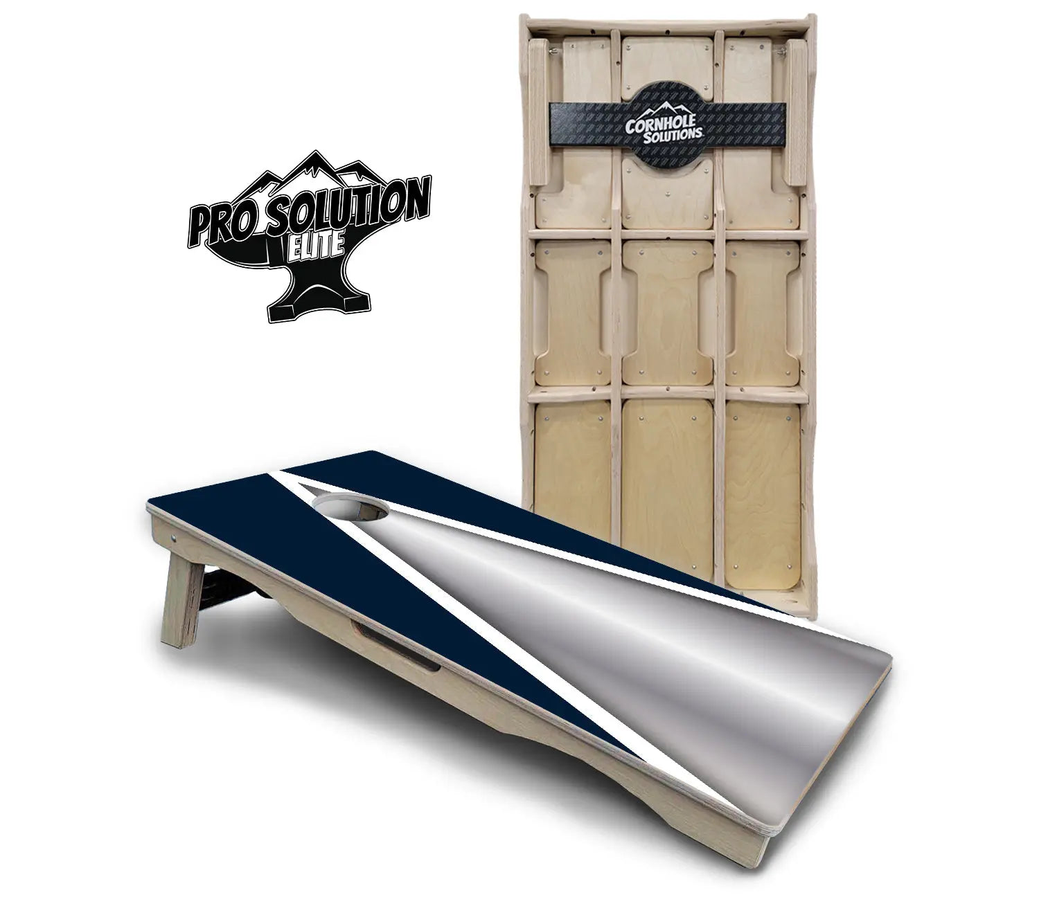Silver/Blue Triangle Cornhole Boards - Pro Solution Elite Series by Cornhole Solutions, custom cornhole board main product photo