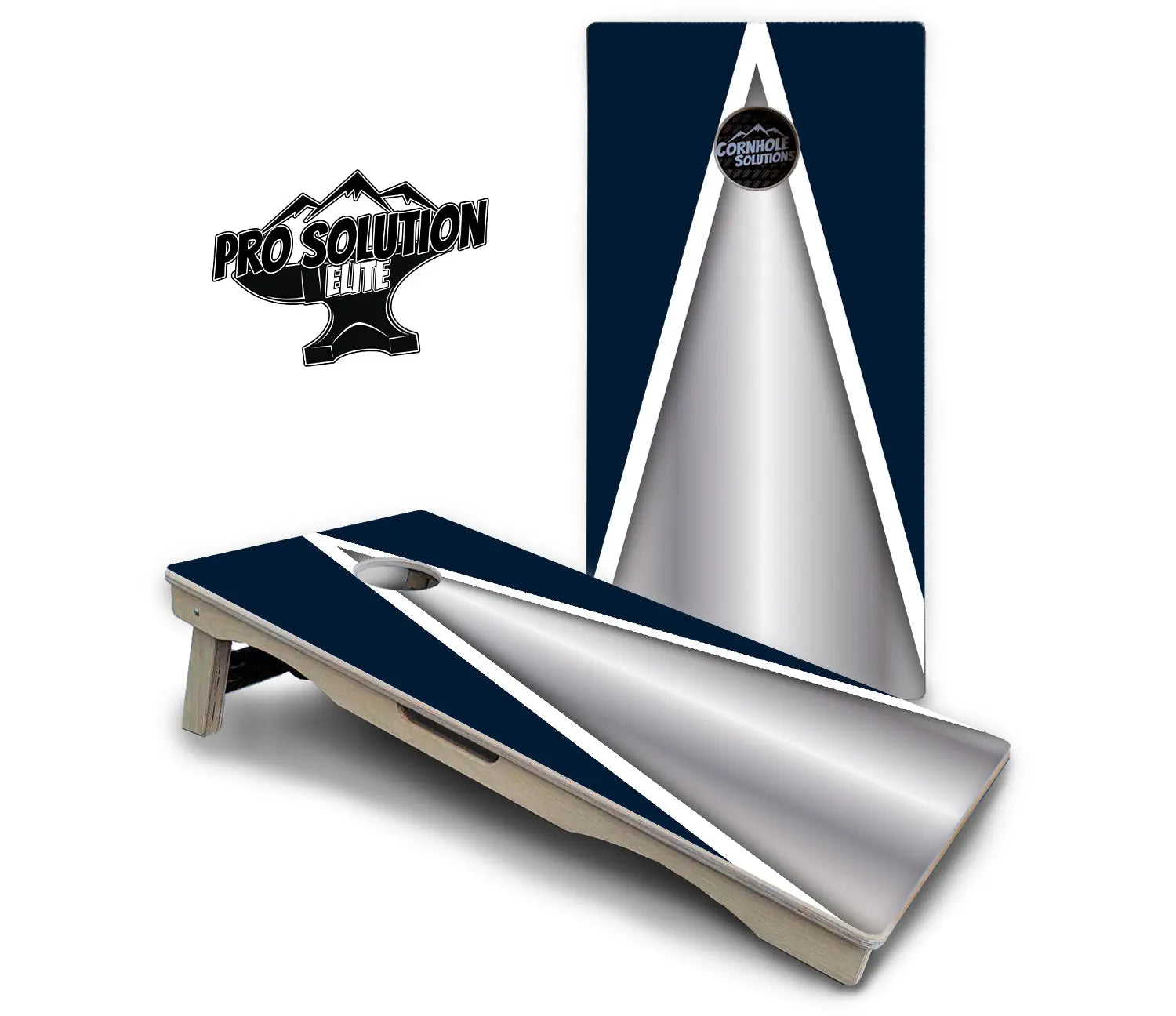 Silver/Blue Triangle Cornhole Boards - Pro Solution Elite Series by Cornhole Solutions, custom cornhole board detail photo 2