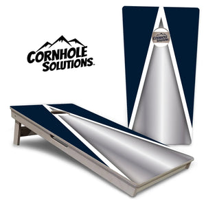 Silver/Blue Triangle Cornhole Boards - Professional Tournament Series by Cornhole Solutions, custom cornhole board main product photo