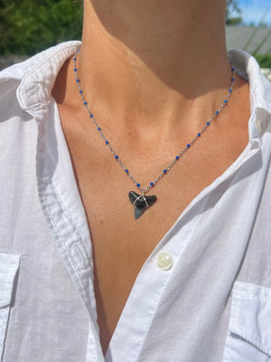 Silver Shark Tooth Necklace - Blue HALT