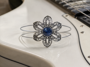 Lapis flower guitar string bracelet detail