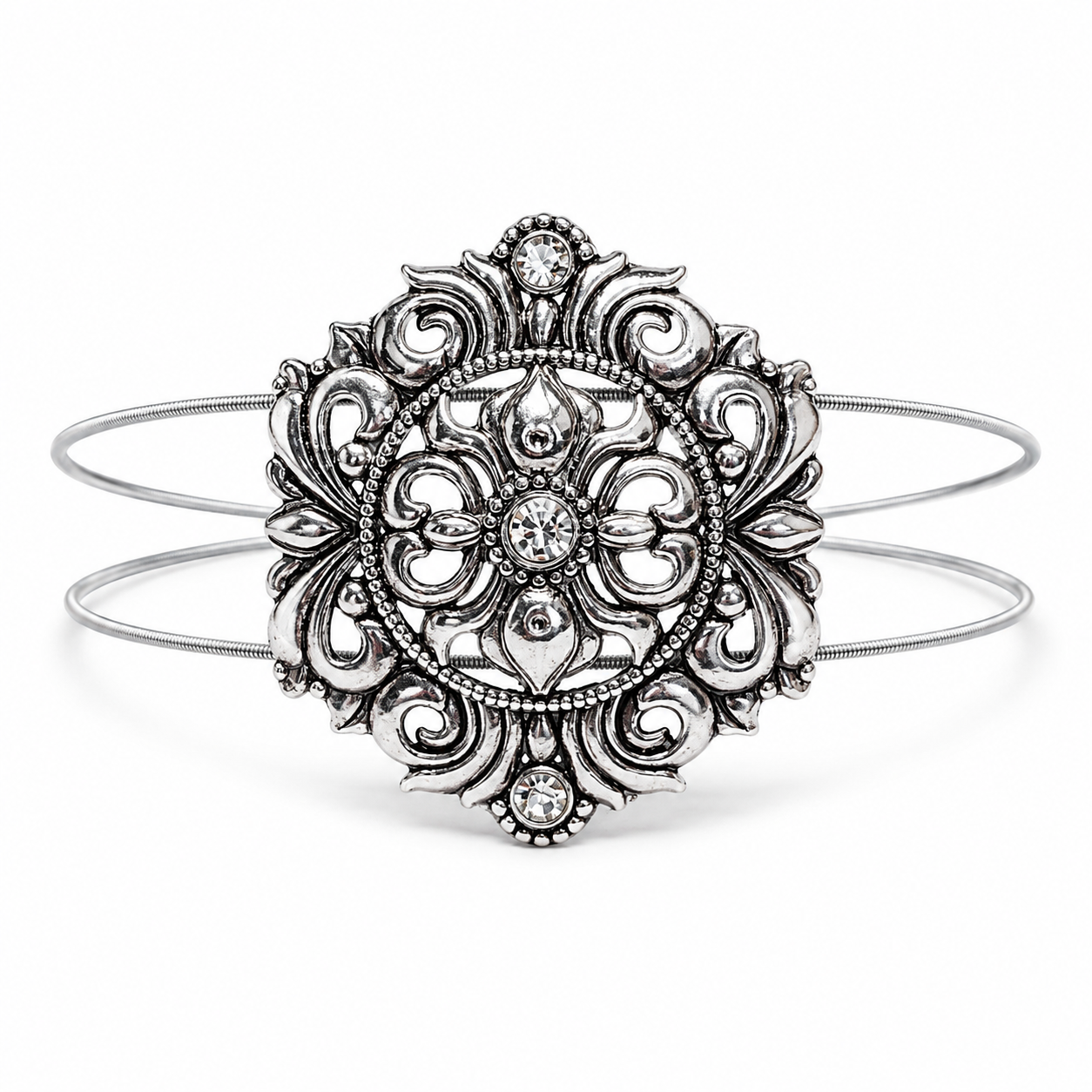 Silver Medallion Guitar String Bracelet by N Harmony Jewelry, handmade jewelry detail photo 3