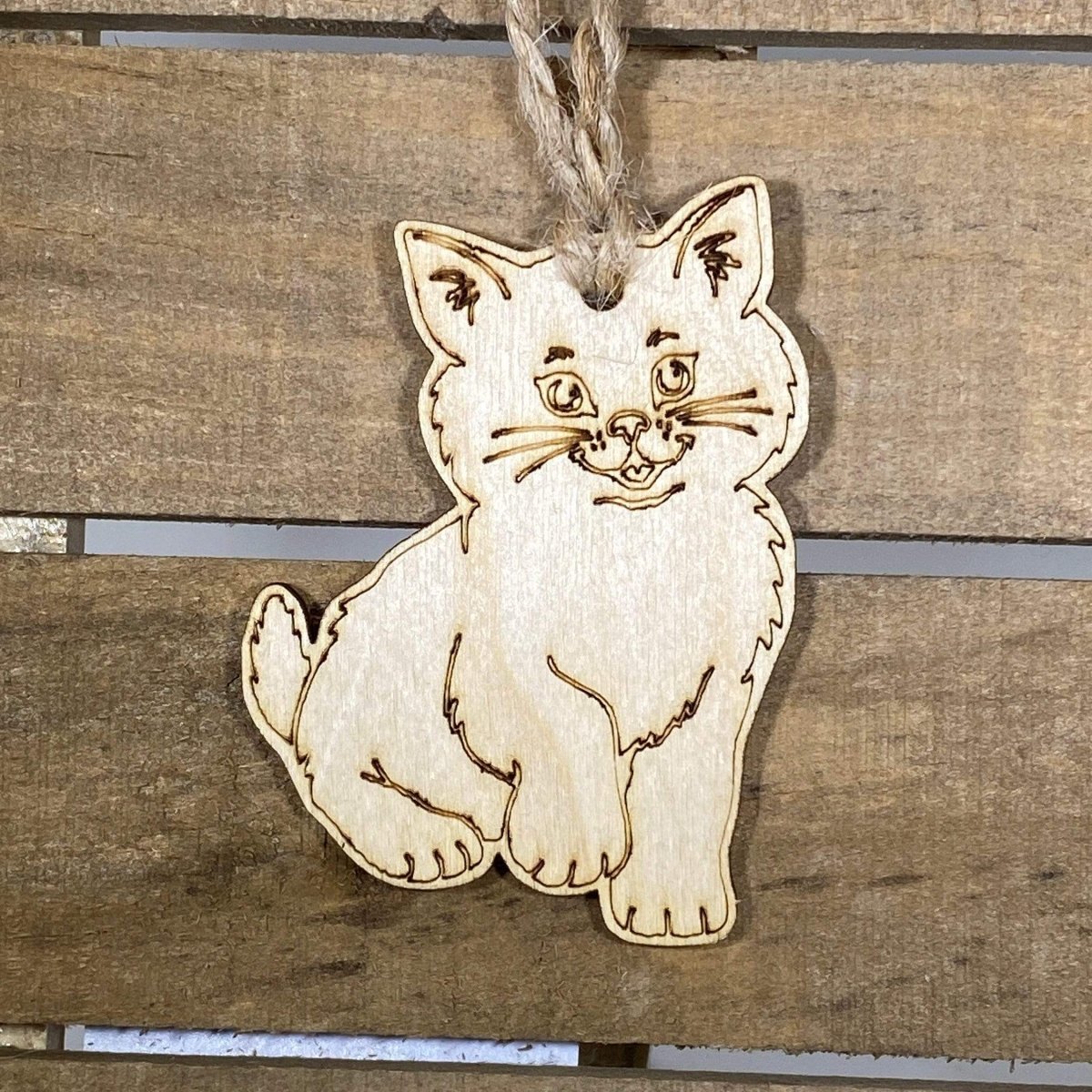 Sitting Cat Wooden Christmas Ornament | Cat Lover Holiday Decor