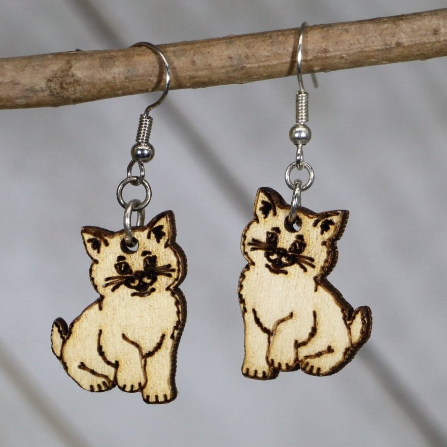 Sitting Kitten Wooden Dangle Earrings | Cute Cat Jewelry by Cate's Concepts, LLC, handmade jewelry main product photo