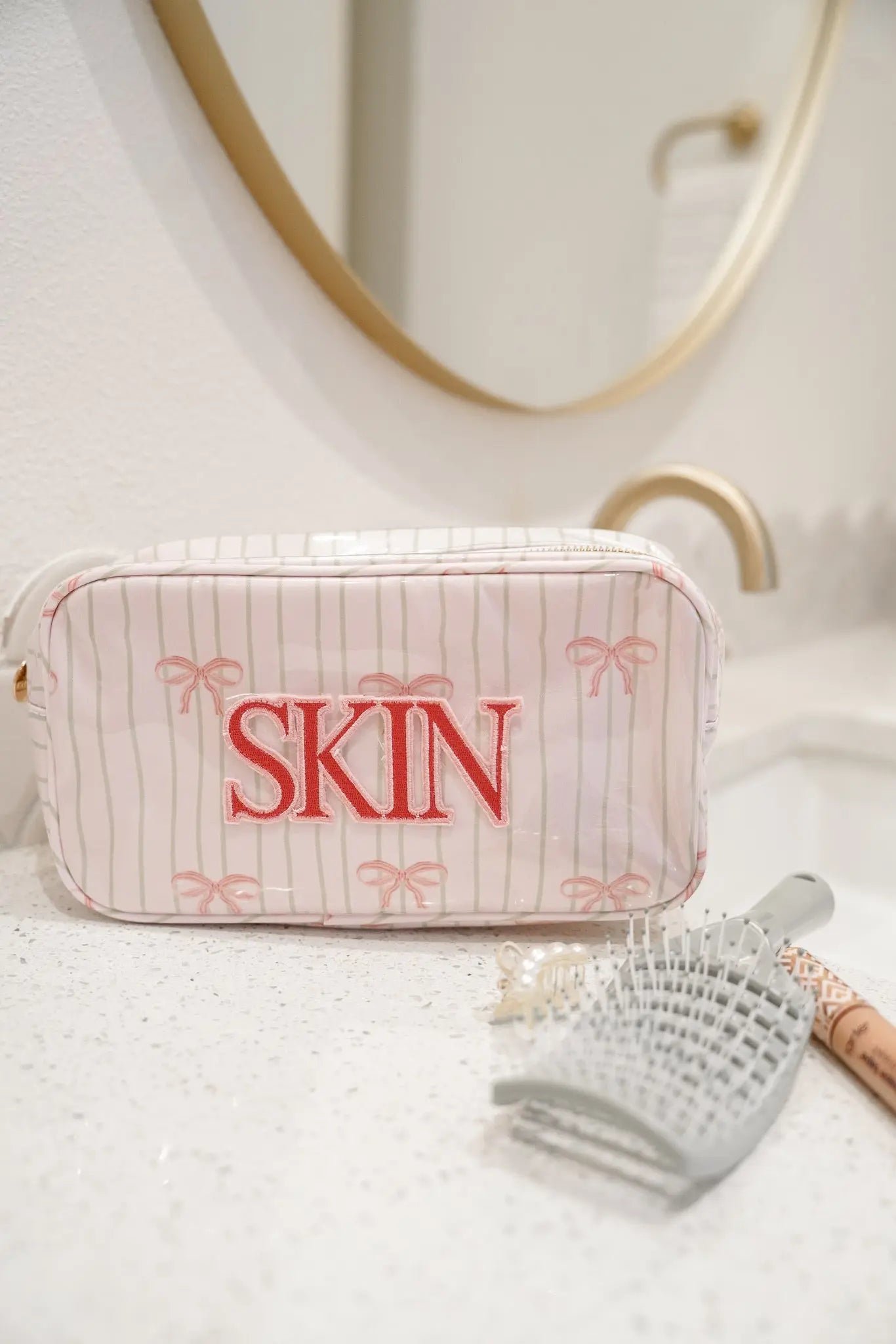 Skin - Pink Ribbons Clear Coat Large Bag by KenzKustomz, handmade leather goods main product photo