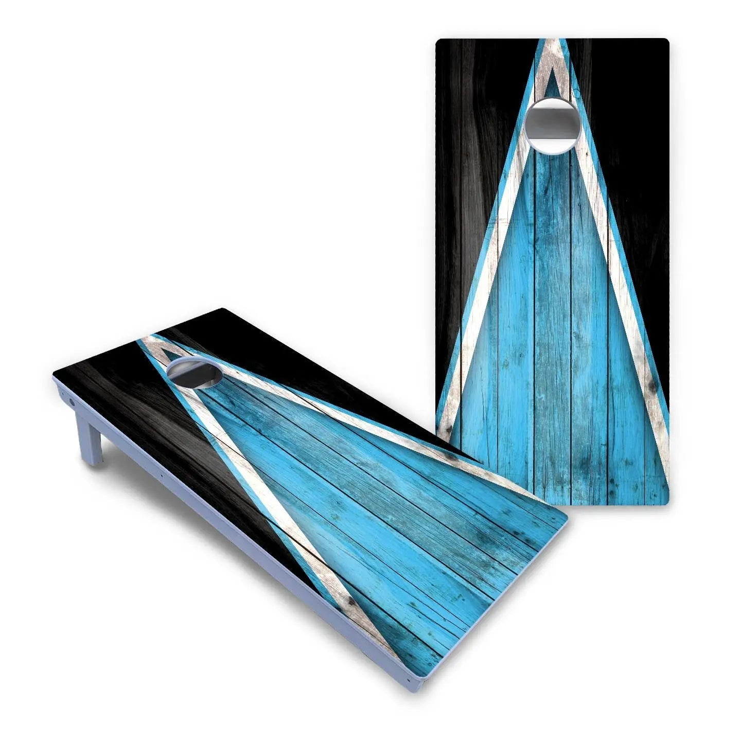 Sky Blue Triangle Cornhole Boards - All Weather Series by Cornhole Solutions, custom cornhole board detail photo 2
