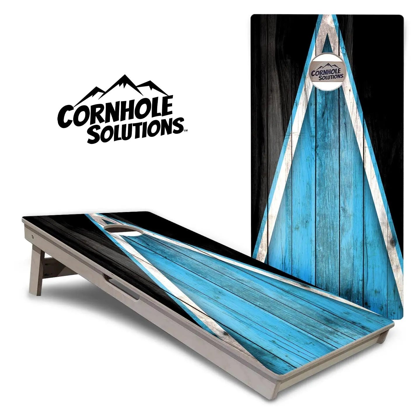 Sky Blue Triangle Cornhole Boards - Professional Tournament Series by Cornhole Solutions, custom cornhole board main product photo