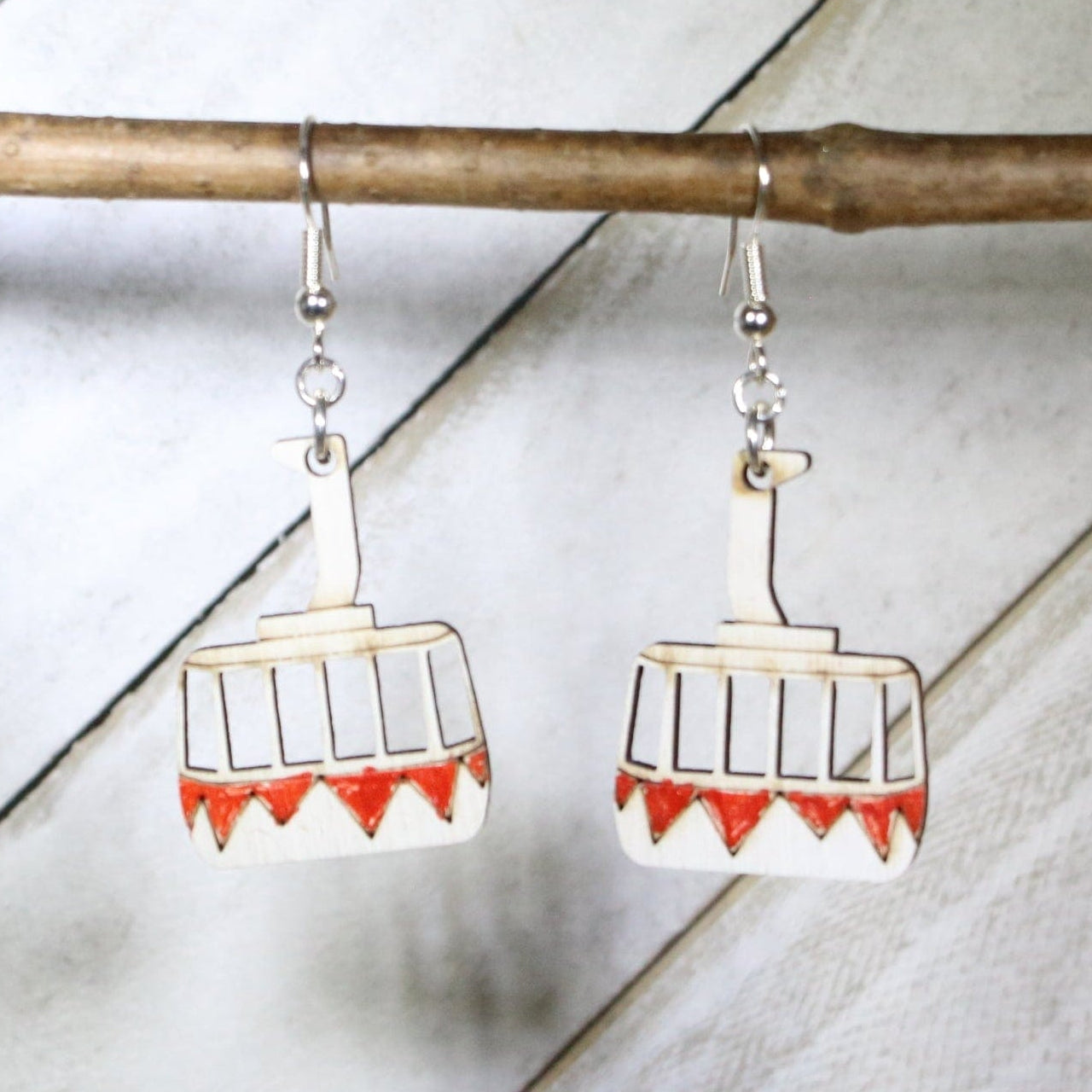 Sky Tram Wooden Earrings | Mountain Scenic Travel Jewelry