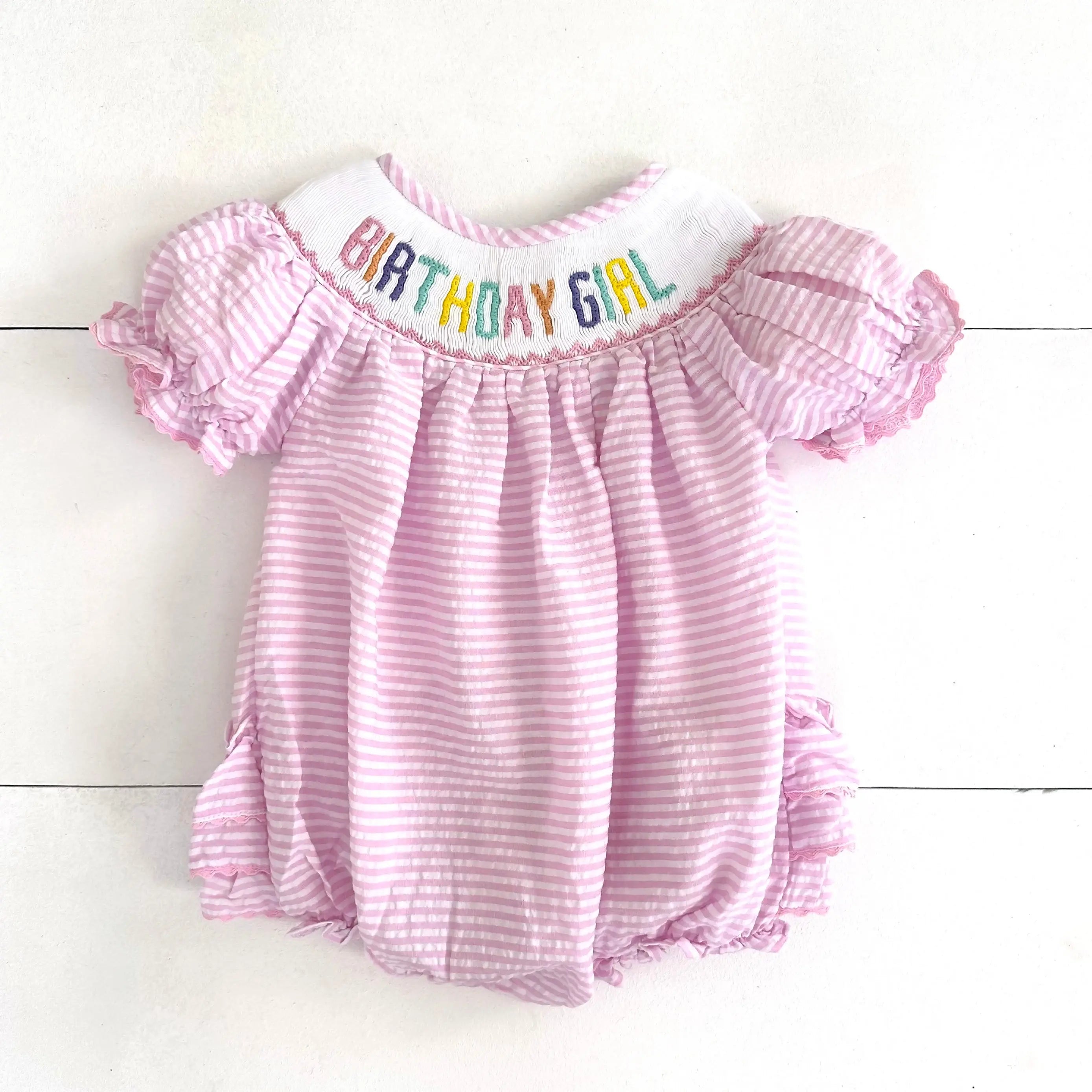 Smocked Birthday Girl Bubble Seven Lantern Lane