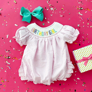 Smocked Birthday Girl Bubble Seven Lantern Lane