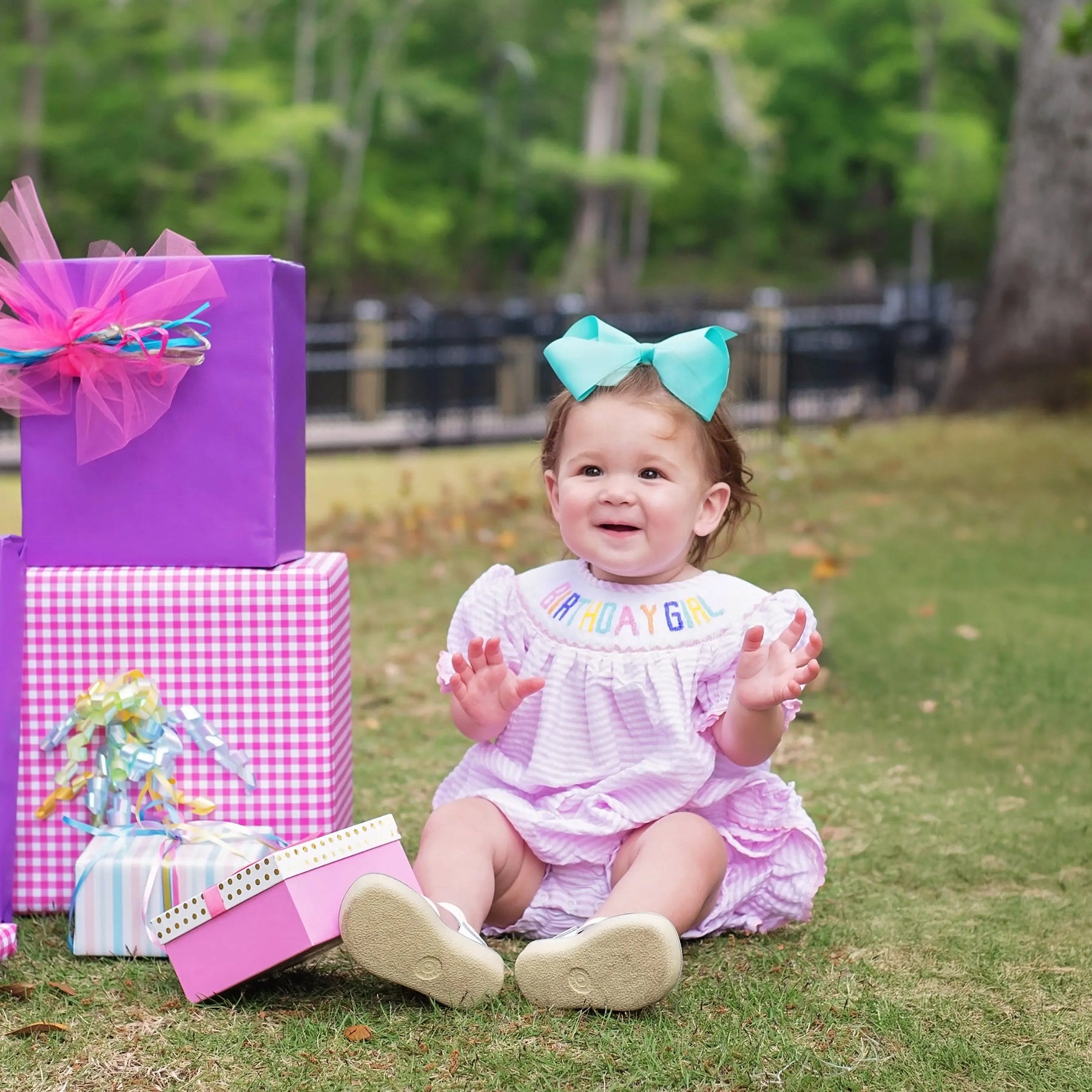 Smocked Birthday Girl Bubble Seven Lantern Lane