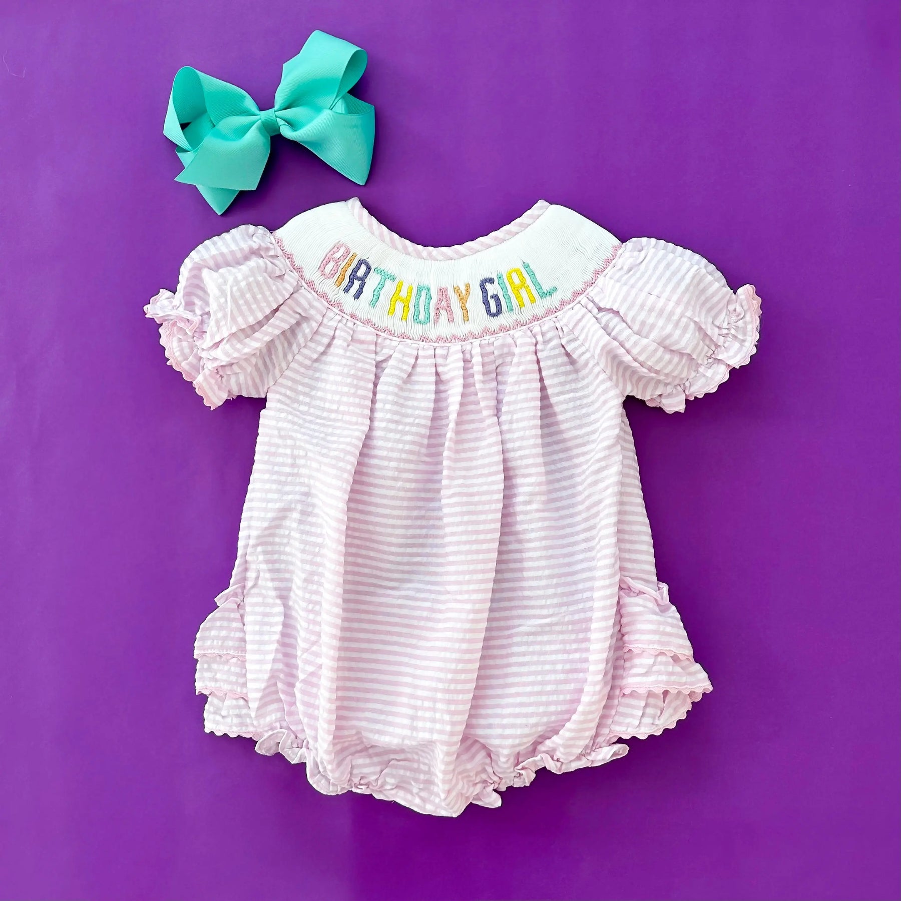 Smocked Birthday Girl Bubble Seven Lantern Lane