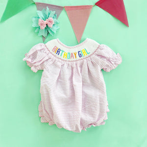 Smocked Birthday Girl Bubble Seven Lantern Lane