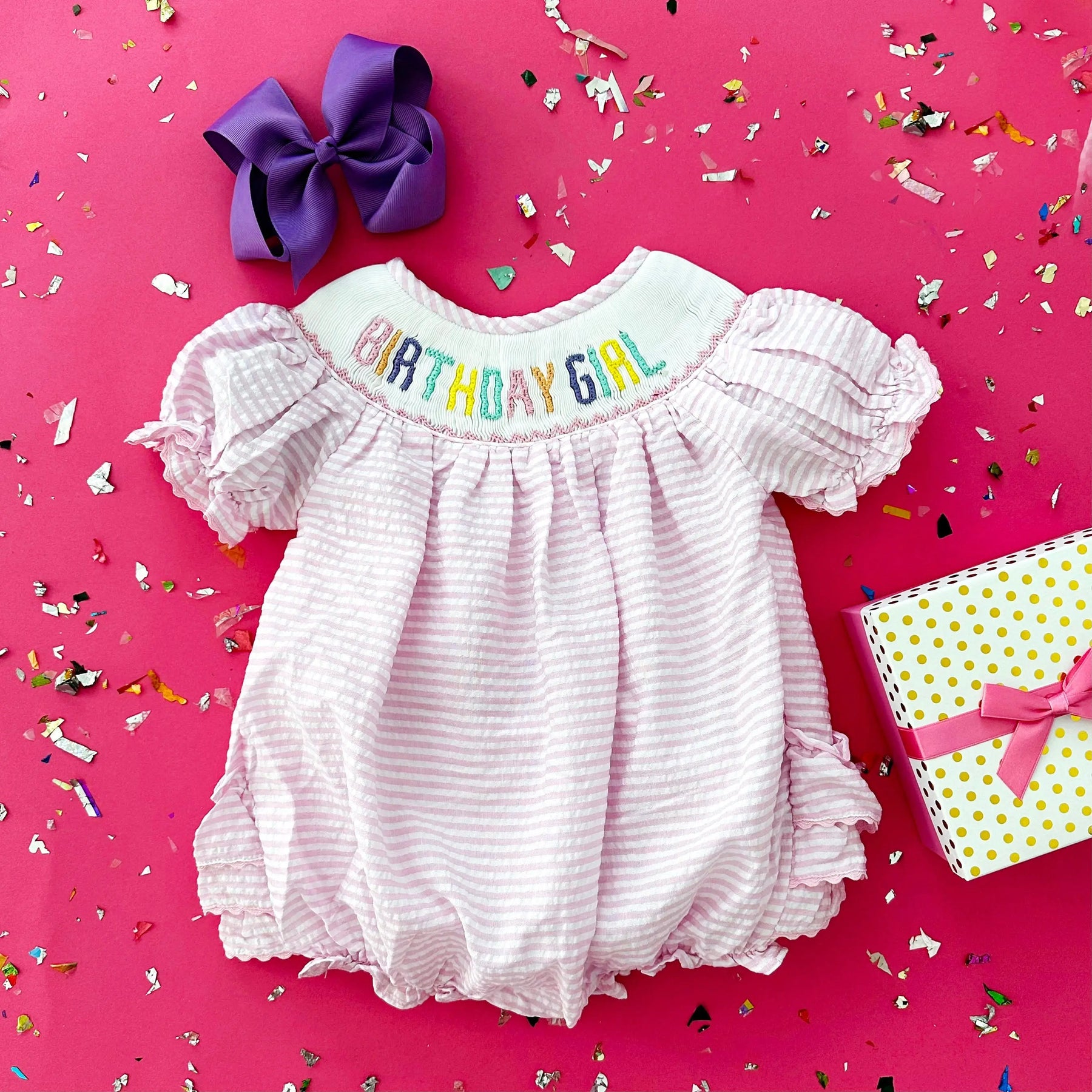 Smocked Birthday Girl Bubble Seven Lantern Lane