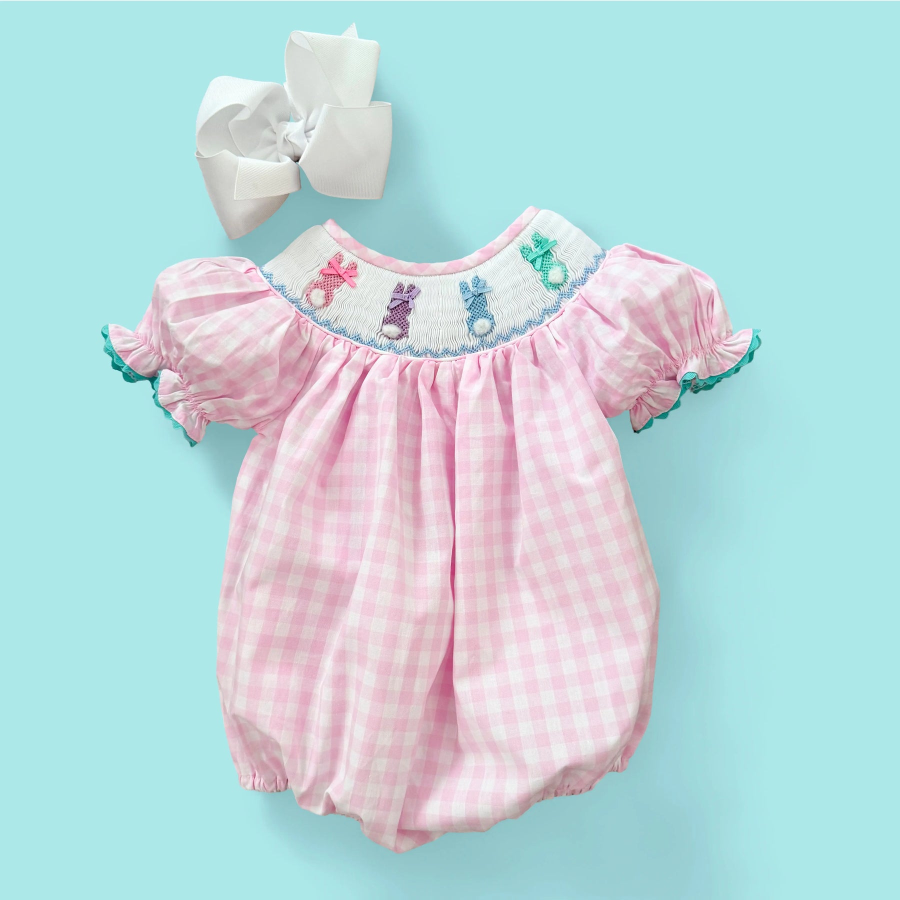 Smocked Pink Bunny Bubble Seven Lantern Lane
