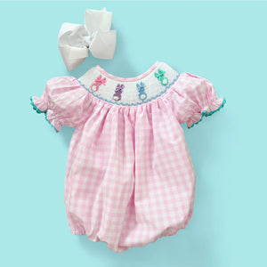 Smocked Pink Bunny Bubble Seven Lantern Lane