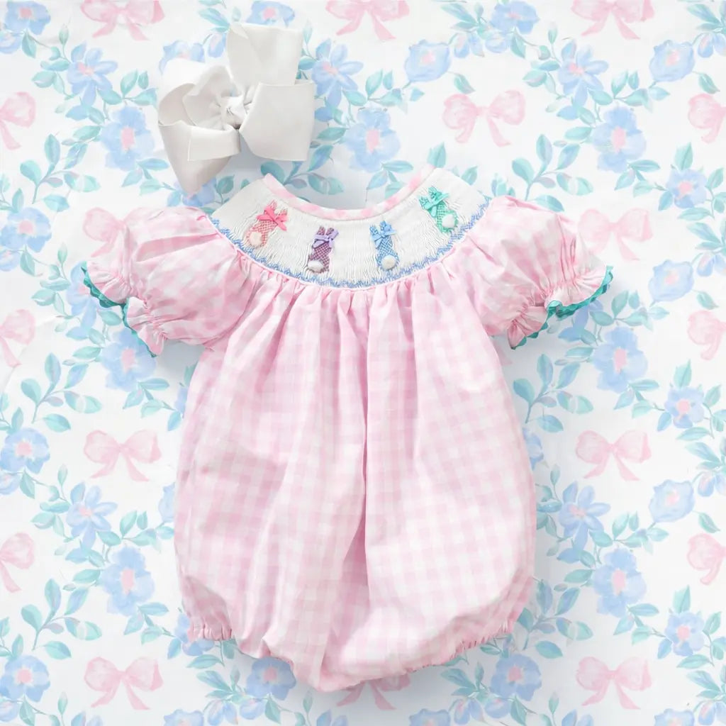 Smocked Pink Bunny Bubble Seven Lantern Lane