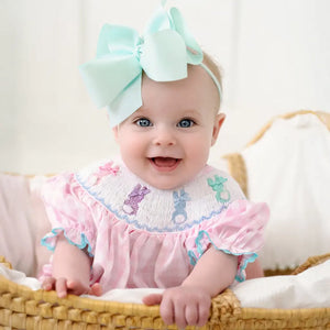 Smocked Pink Bunny Bubble Seven Lantern Lane