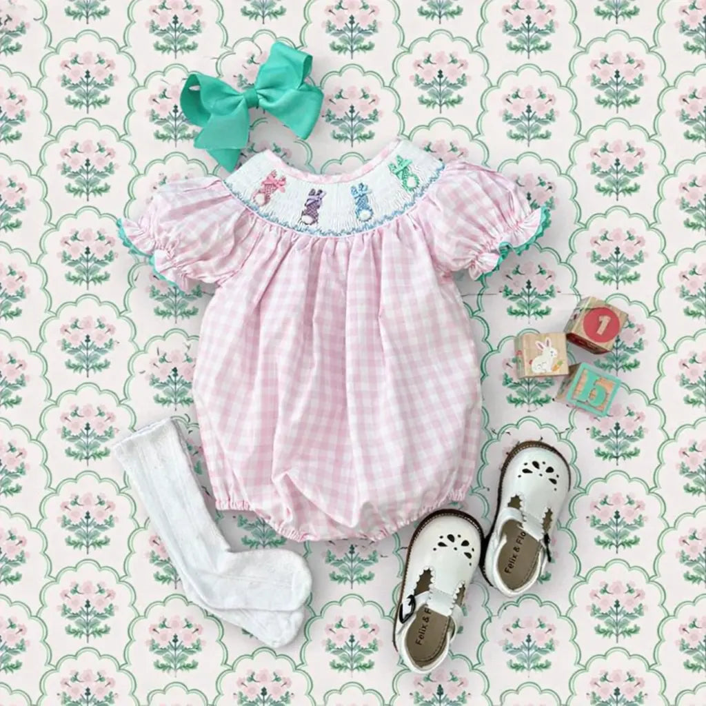 Smocked Pink Bunny Bubble Seven Lantern Lane