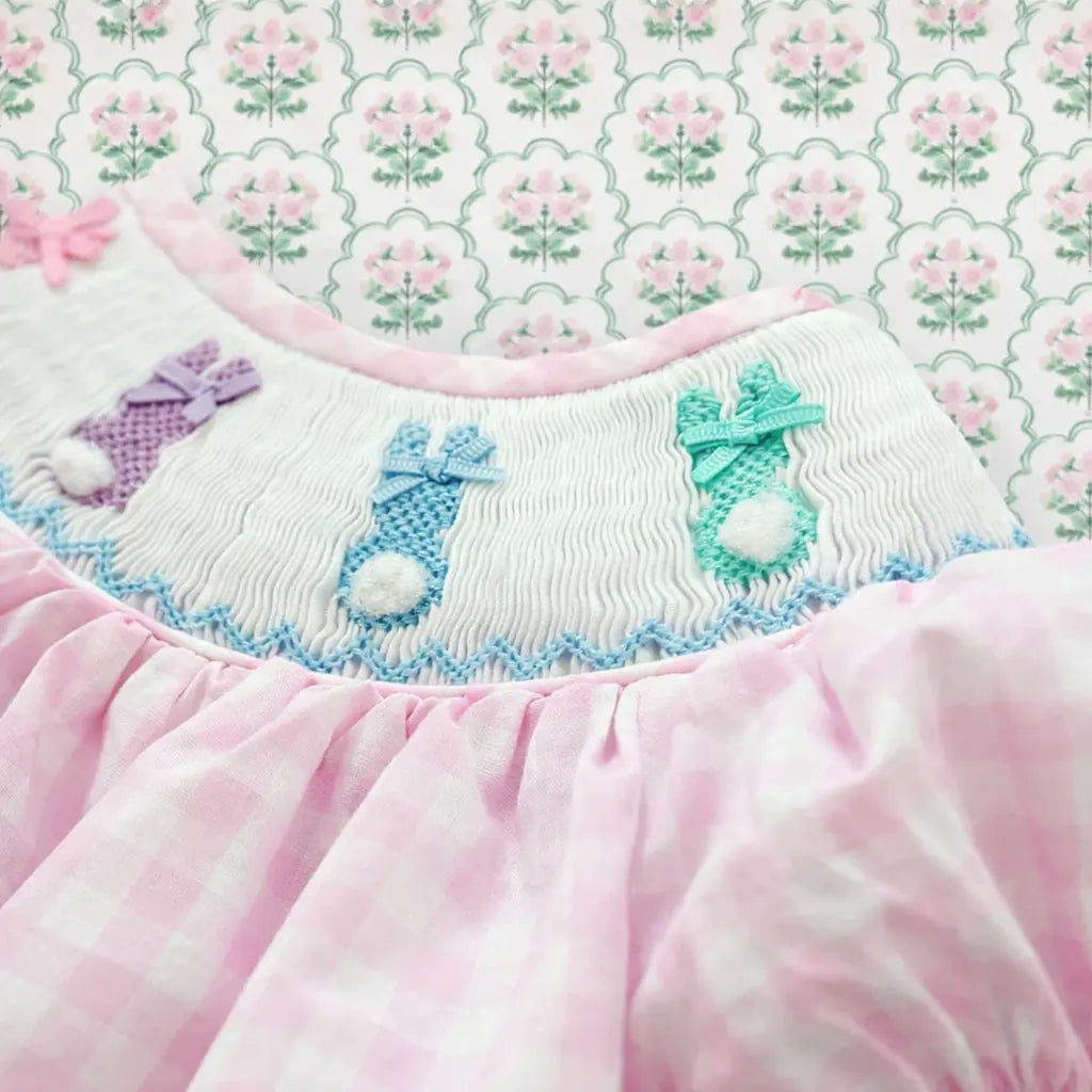 Smocked Pink Bunny Bubble Seven Lantern Lane