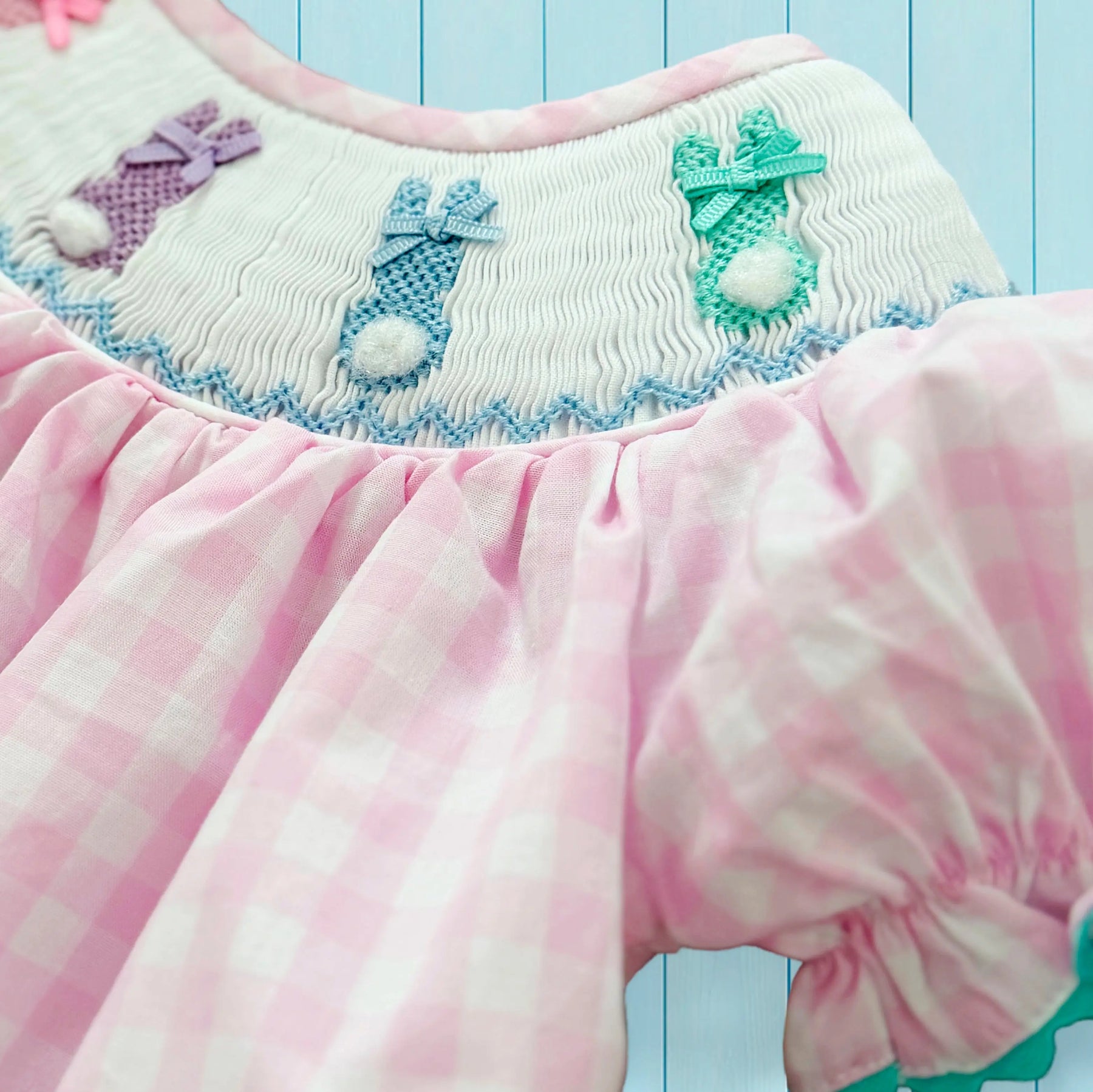 Smocked Pink Bunny Bubble Seven Lantern Lane