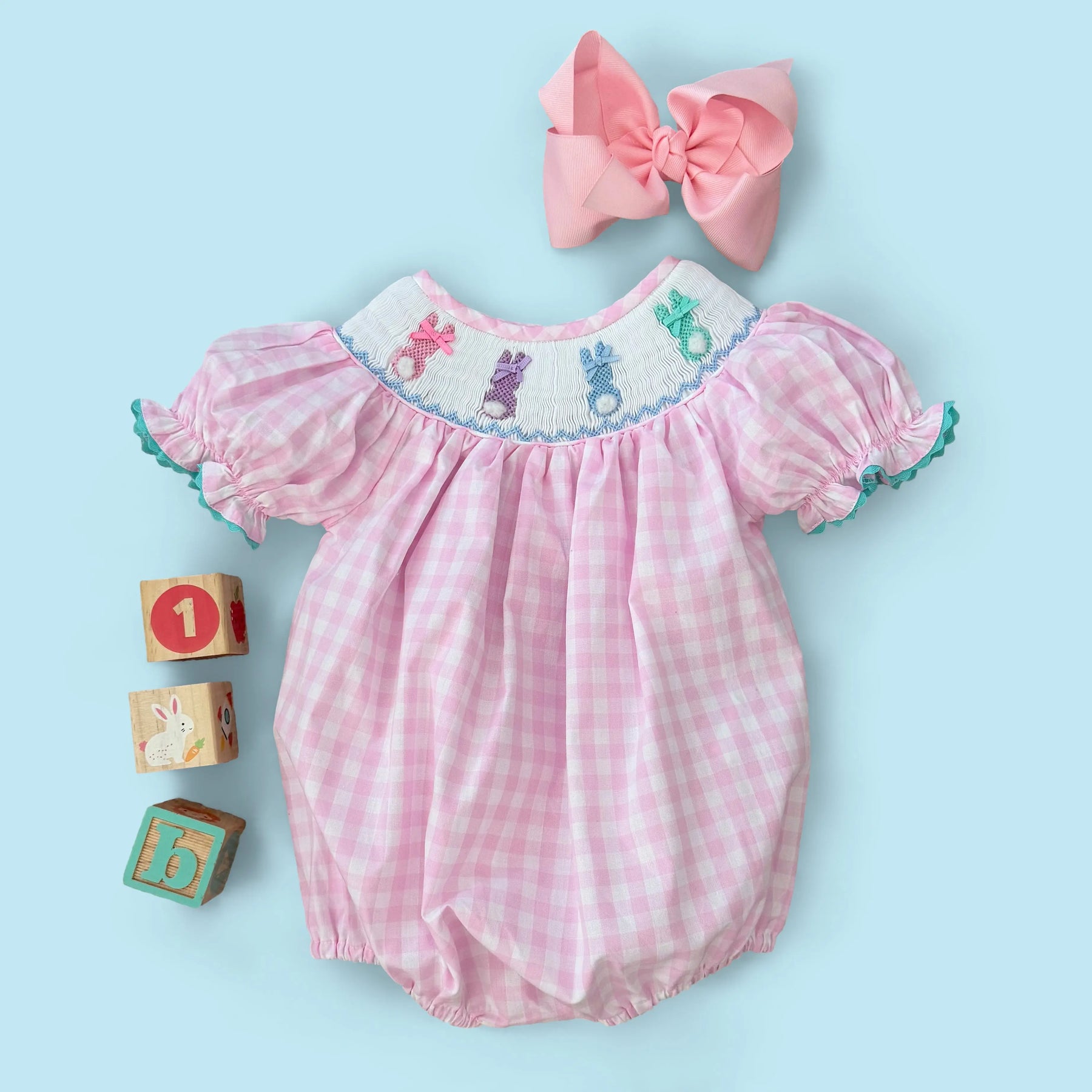 Smocked Pink Bunny Bubble Seven Lantern Lane