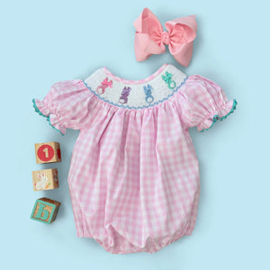 Smocked Pink Bunny Bubble Seven Lantern Lane