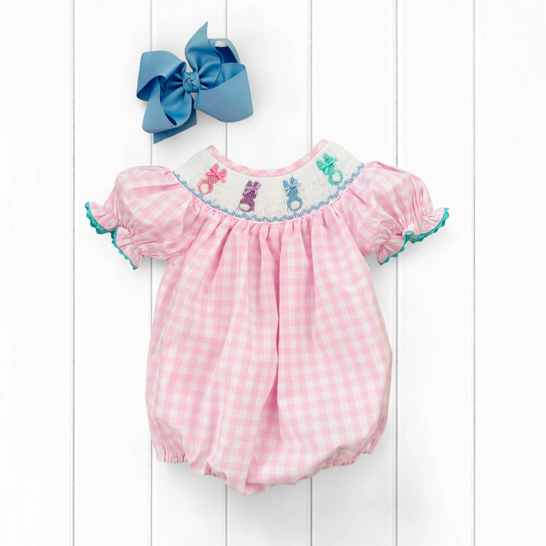 Smocked Pink Bunny Bubble Seven Lantern Lane