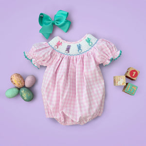 Smocked Pink Bunny Bubble Seven Lantern Lane