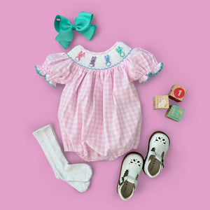 Smocked Pink Bunny Bubble Seven Lantern Lane